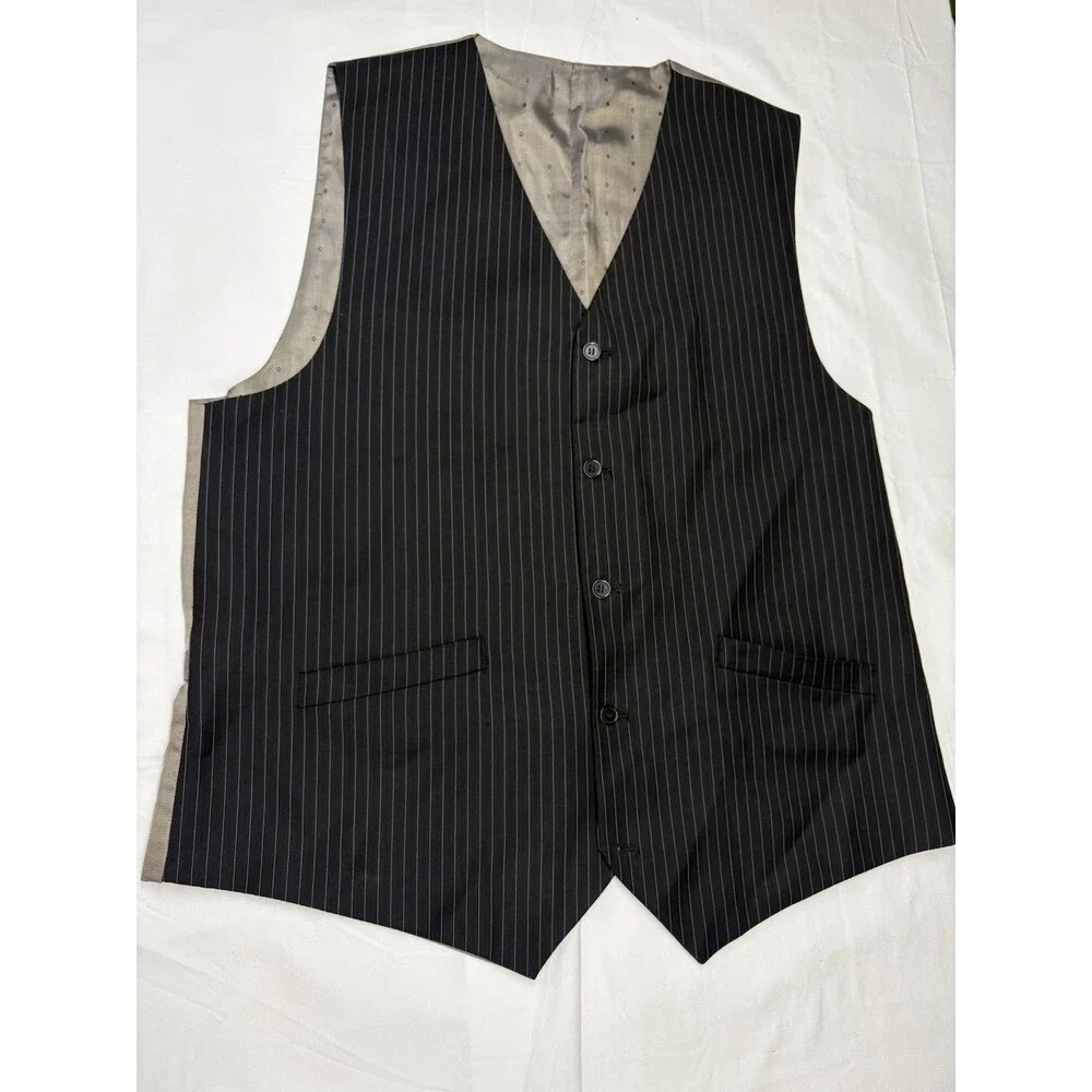 Linea Uomo 3 Pc Wool Suit 46L 40W Charcoal Gray Pinstripe Vest Dress Formal